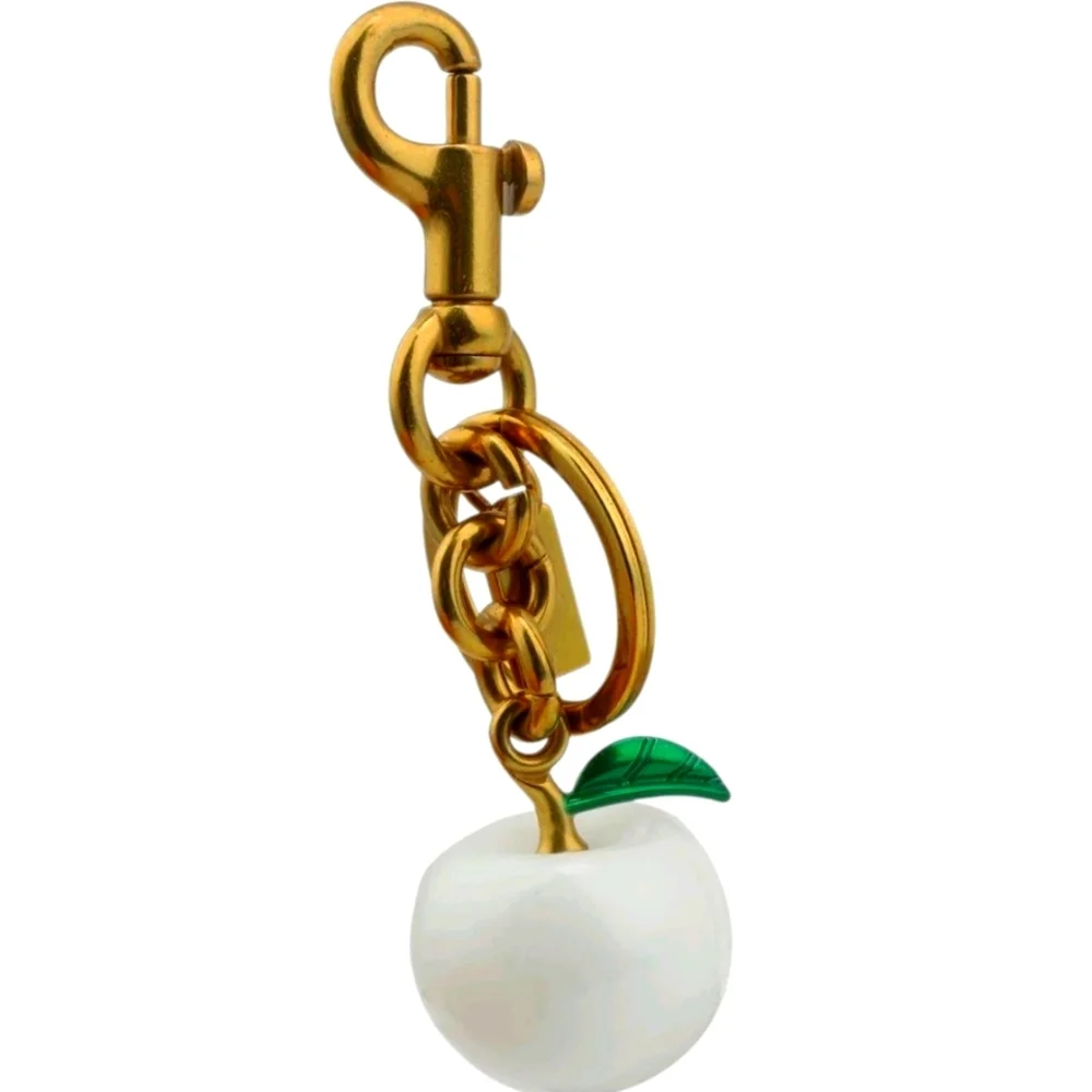 NEW White and Matte Gold Apple Purse Charm and Keyholder